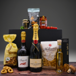 Geschenkbox-Deluxe – Edler Präsentkorb mit Champagner, Prosecco und besonderen Delikatessen